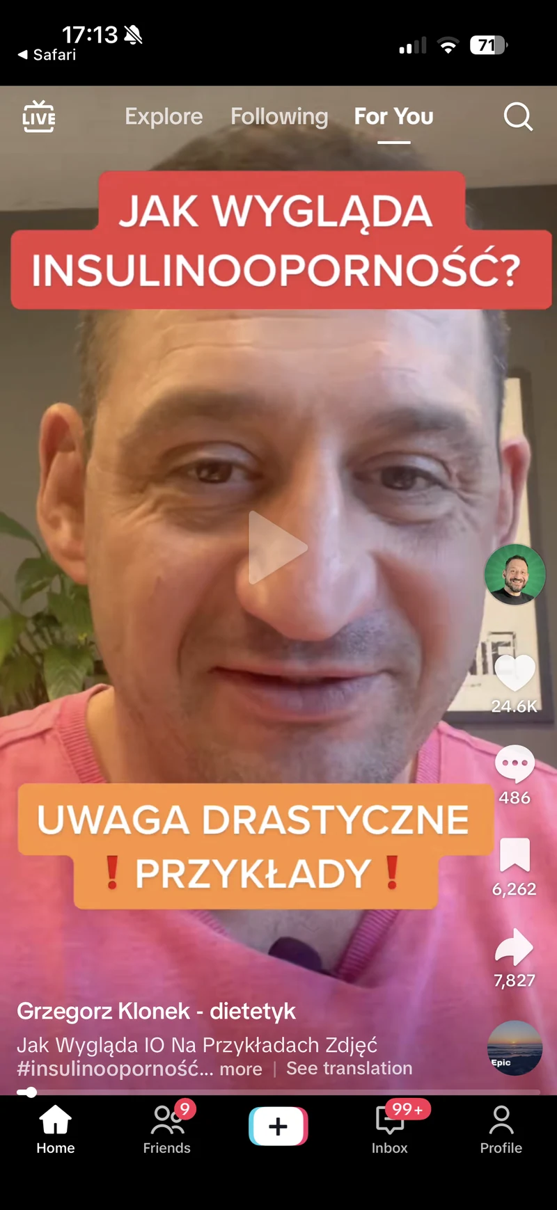 Kadr rolki Grzegorza Klonka o insulinooporności